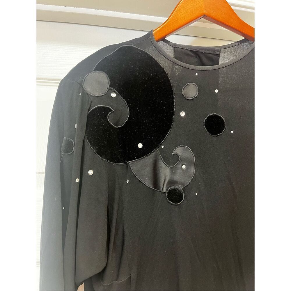 Vintage Louis Feraud Black Geometric Shape Long Sleeve Back Button MIDI Dress sz